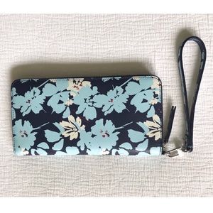 Blue Floral Clutch with Wrist Strap